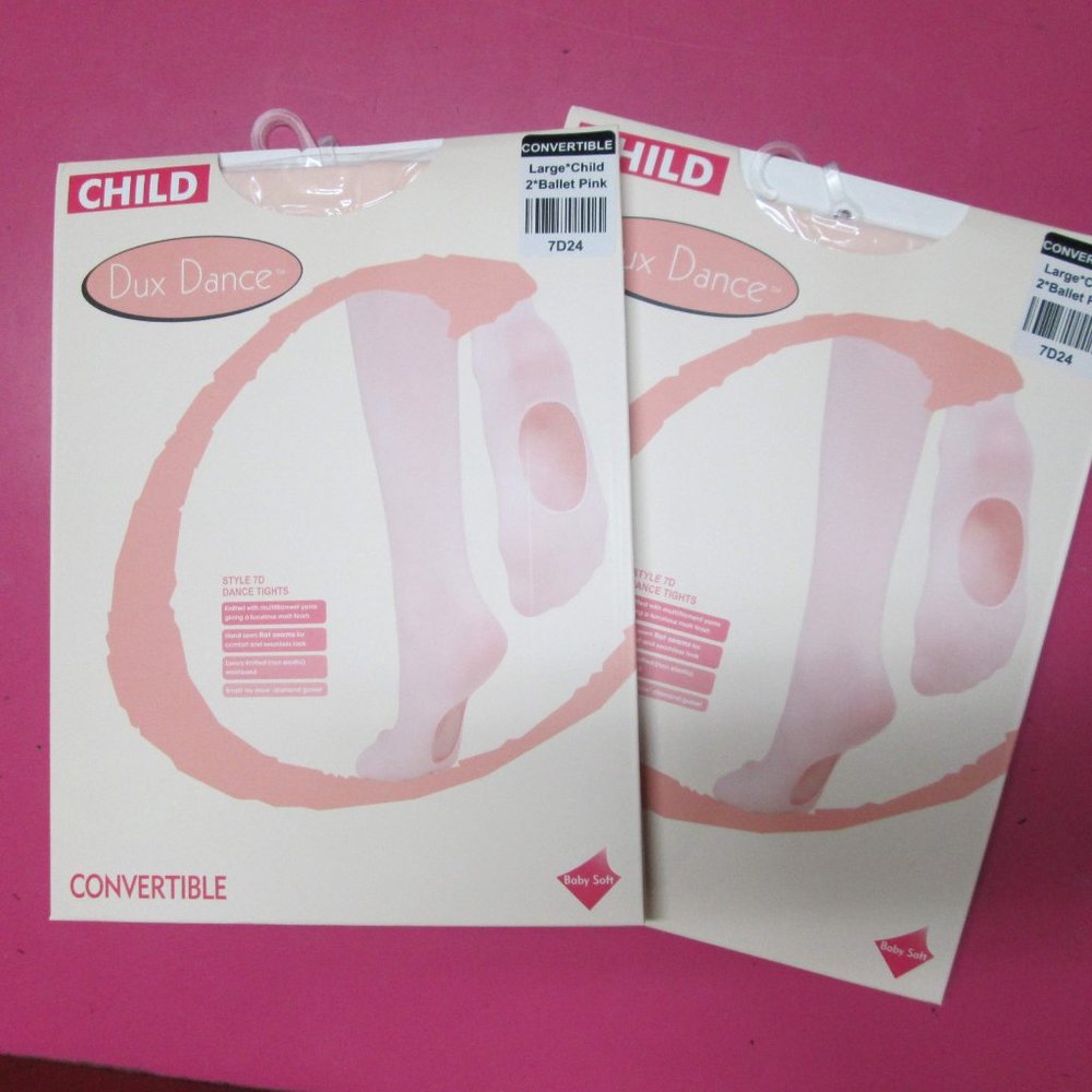 2 New Girls Pink Convertible Ballet Dance Tights TC SC MC LC Child Transition